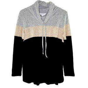 Grey, tan and black turtleneck sweater